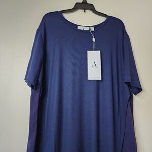 NEW Adeptt Asymmetrical Tee Navy Maxi Crew Neck Dress With Elongated Back SZ XL